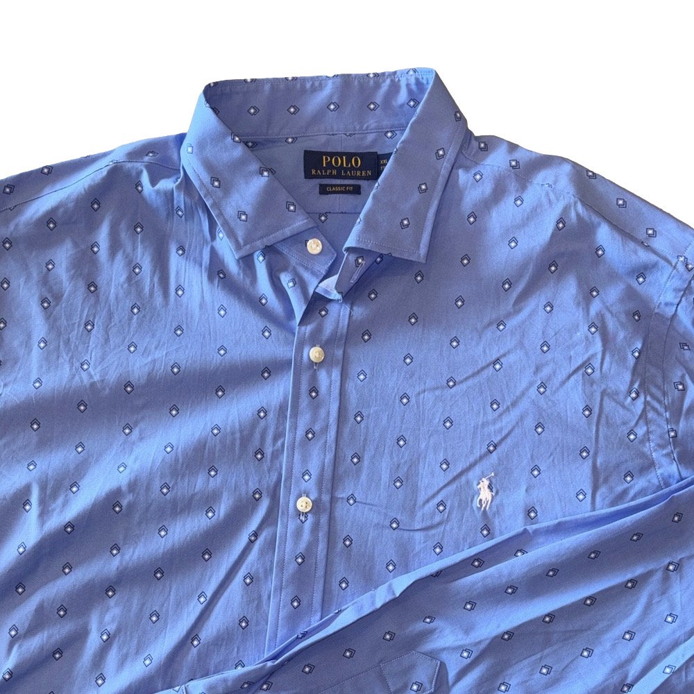 Polo Ralph Lauren Classic Fit Button Down Shirt Blue Geometric XXL 18.5